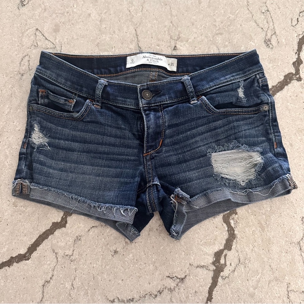 Abercrombie & Fitch Blue Jean Shorts Distressed Cuffed Size 0